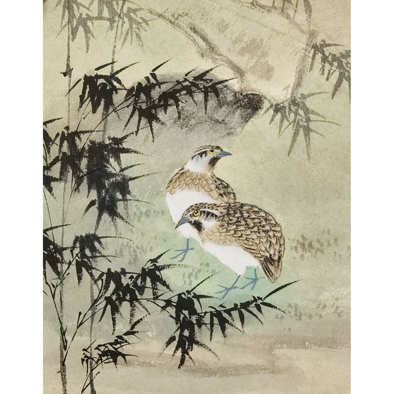 Hand-painted Quails in Bamboo Forest Artwork – Watercolor Technique, Premium MATT Paper, Natural Wood Frame, Multiple Sizes & Colors