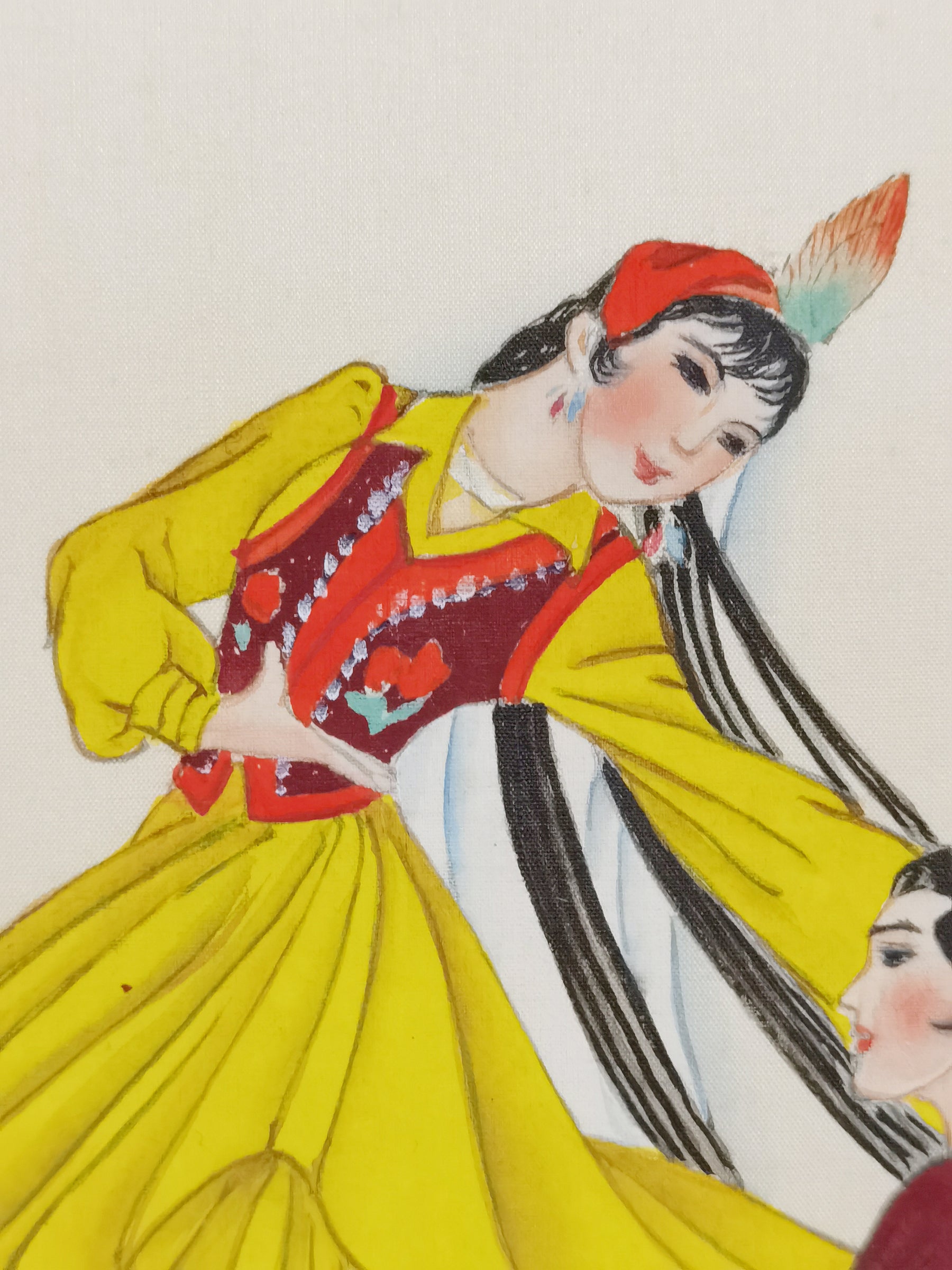 Uigurian Maxilep Dancer Perception Handmade Art Printing Characters Instruments Ethnicdances with Wood Frame