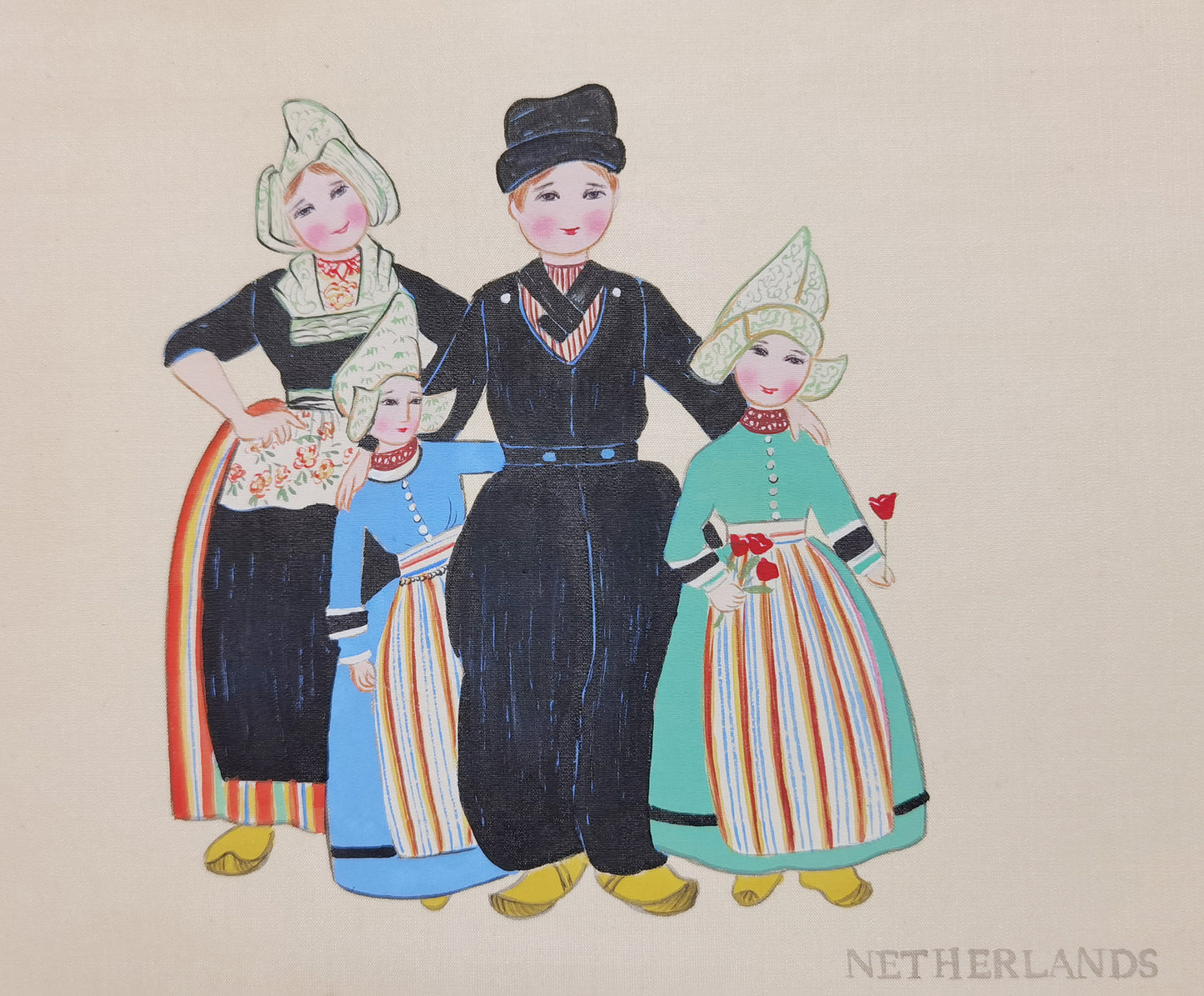 Dutch Folk Costume Handmade Art Printing with Wood Frame