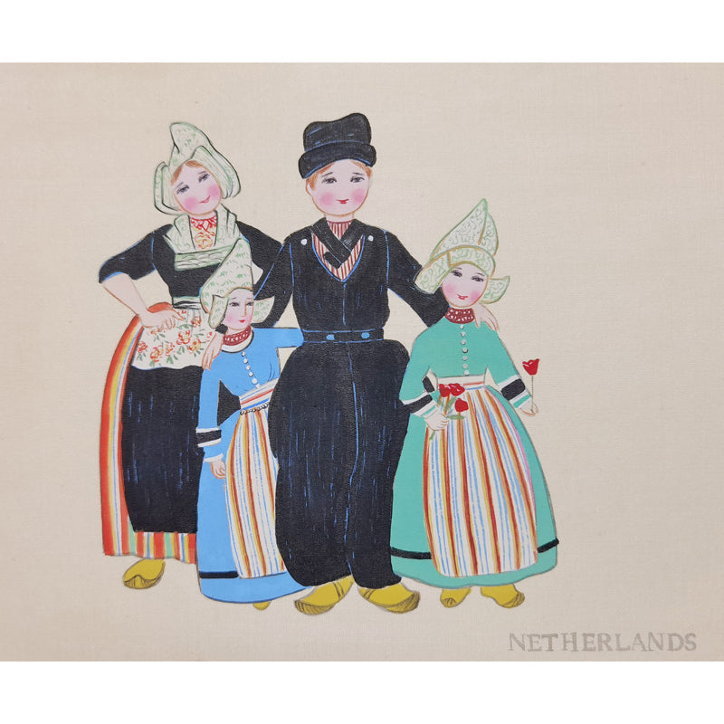 Hand-painted Dutch Traditional Family & Costume Art Print – Premium MATT Paper, Natural Wood Frame, Multiple Sizes & Colors