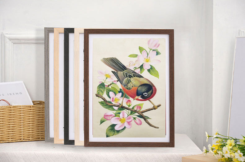 American Robin State Bird Handmade Art Printing Michigan Pyrus Coronaria with Wood Frame