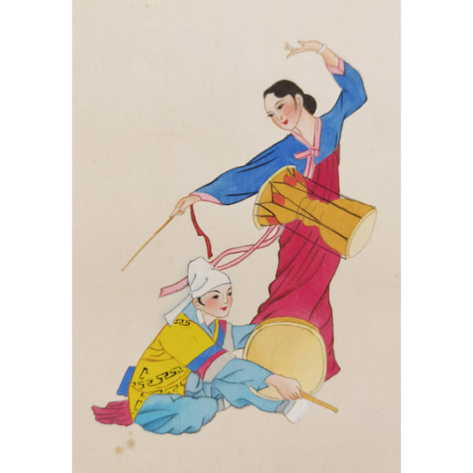 Hand-painted Korean Drummers Artwork – Fine Brush Technique, Premium MATT Paper, Natural Wood Frame, Multiple Sizes & Colors