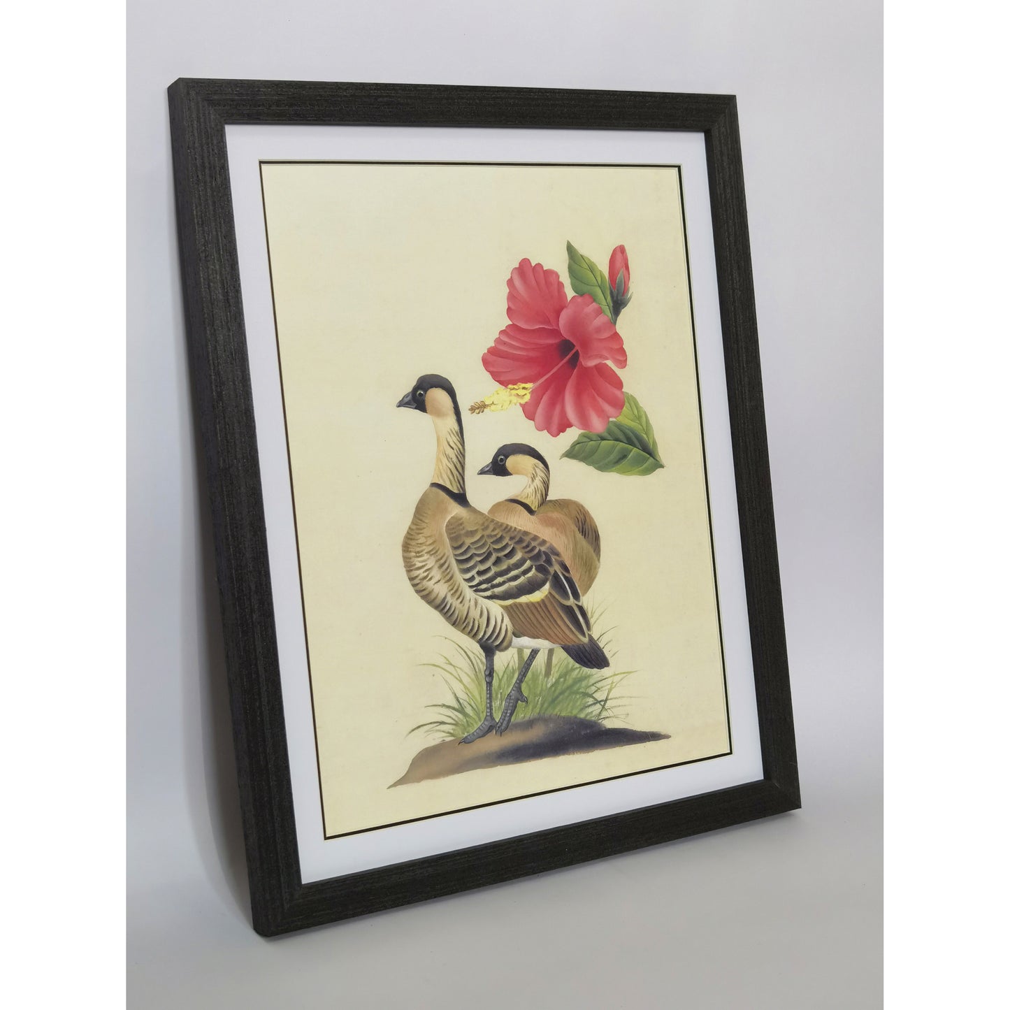 Hawaii Black-necked Stilt Hand-painted Art Print - Premium MATT Paper, Natural Wood Frame, Multiple Sizes & Colors, Wall & Tabletop Décor