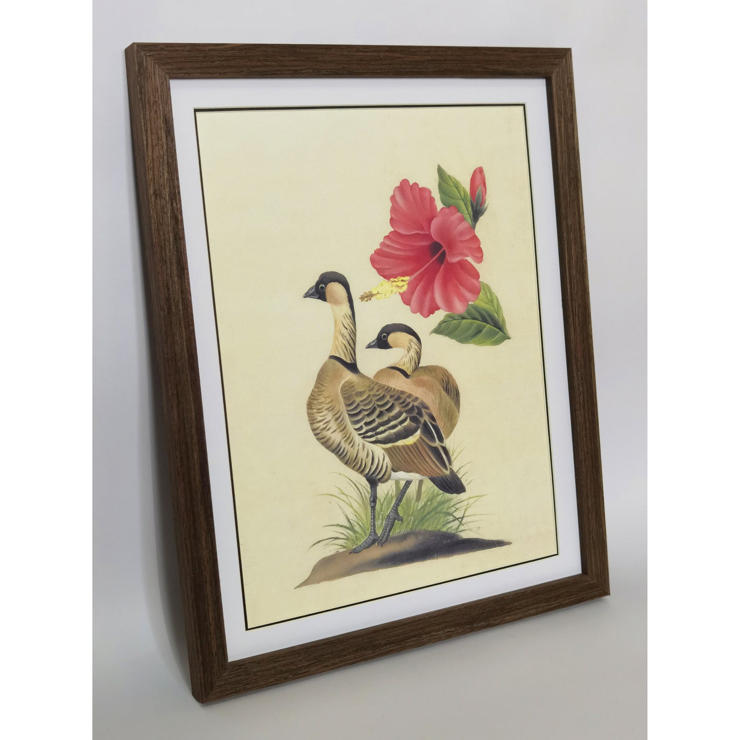 Hawaii Black-necked Stilt Hand-painted Art Print - Premium MATT Paper, Natural Wood Frame, Multiple Sizes & Colors, Wall & Tabletop Décor