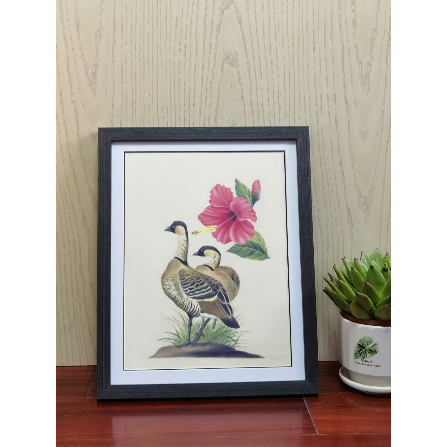 Hawaii Black-necked Stilt Hand-painted Art Print - Premium MATT Paper, Natural Wood Frame, Multiple Sizes & Colors, Wall & Tabletop Décor