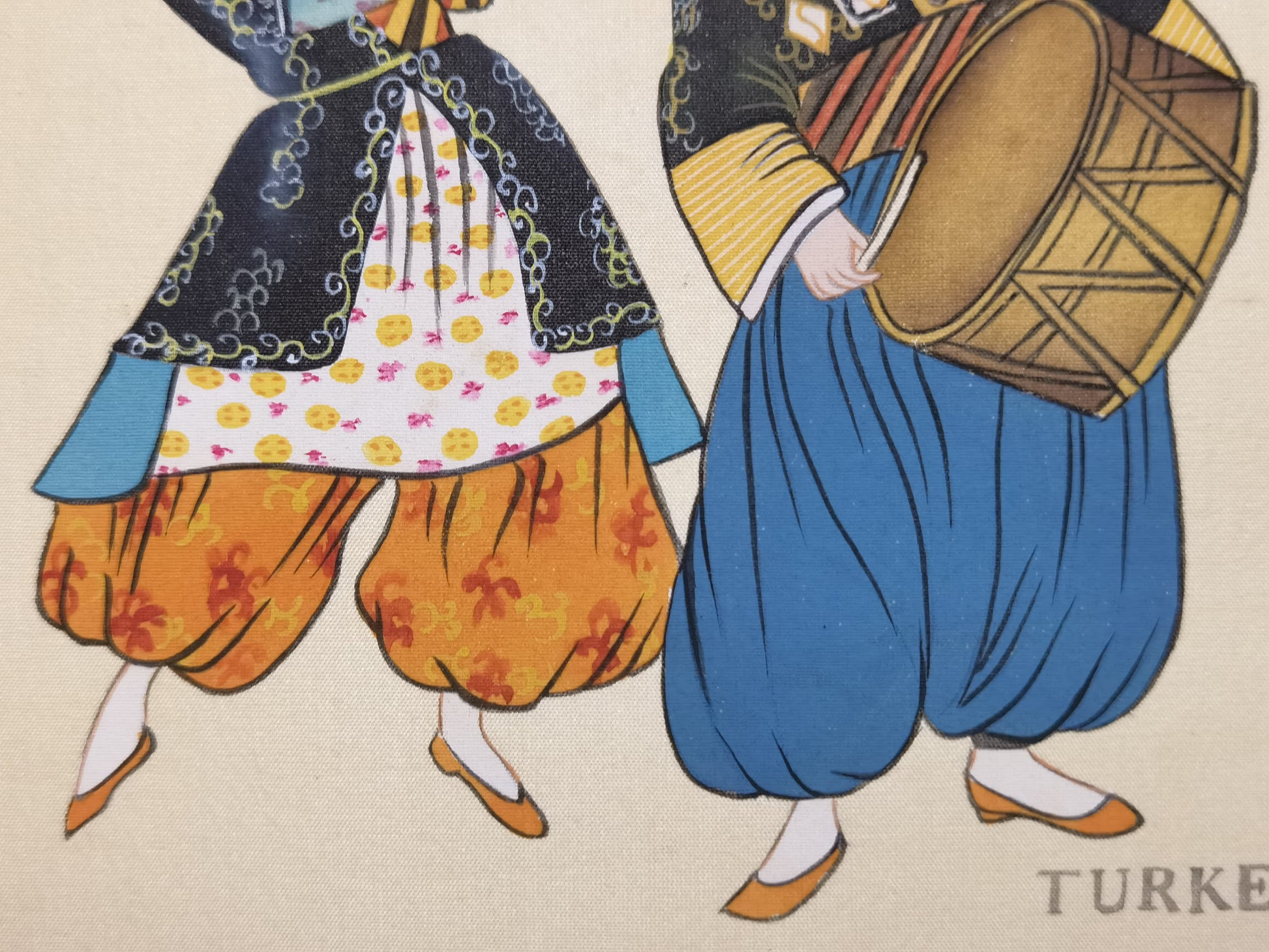 Turkey Folk Costume Handmade Art Printing with Wood Frame