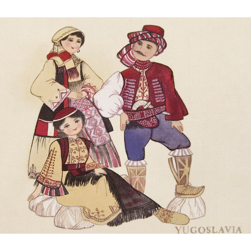 Yugoslavian Traditional Indigenous Family Life & Ethnic Costume Hand-painted Art Print - Premium MATT Paper, Natural Wood Frame, Multiple Sizes & Colors