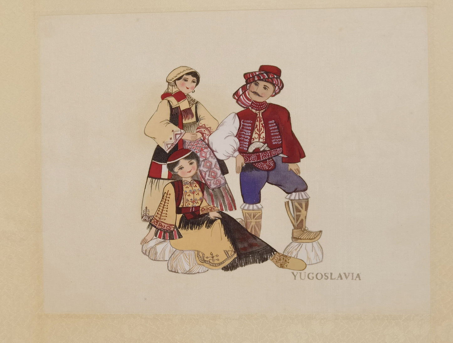 Yugoslavian Folk Costume Handmade Art Printing with Wood Frame