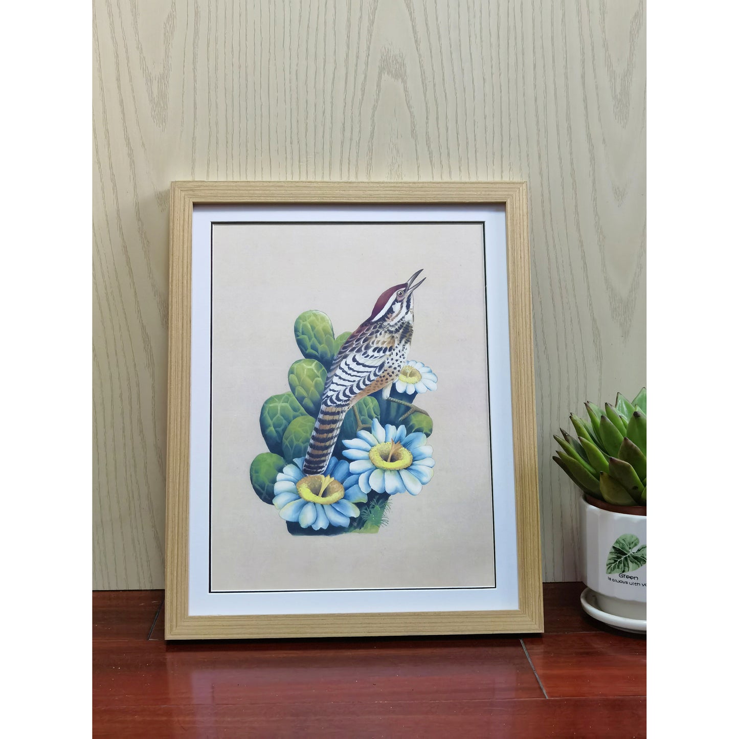 Arizona Brown-Crested Flycatcher Home Decor Print | Hand-Painted, High-Quality MATT Paper Print, Natural Wood Frame,Multiple Sizes &Colors