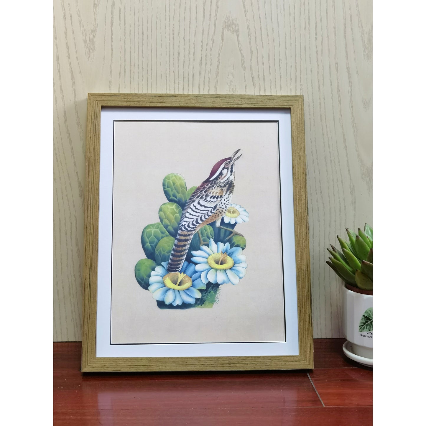 Arizona Brown-Crested Flycatcher Home Decor Print | Hand-Painted, High-Quality MATT Paper Print, Natural Wood Frame,Multiple Sizes &Colors