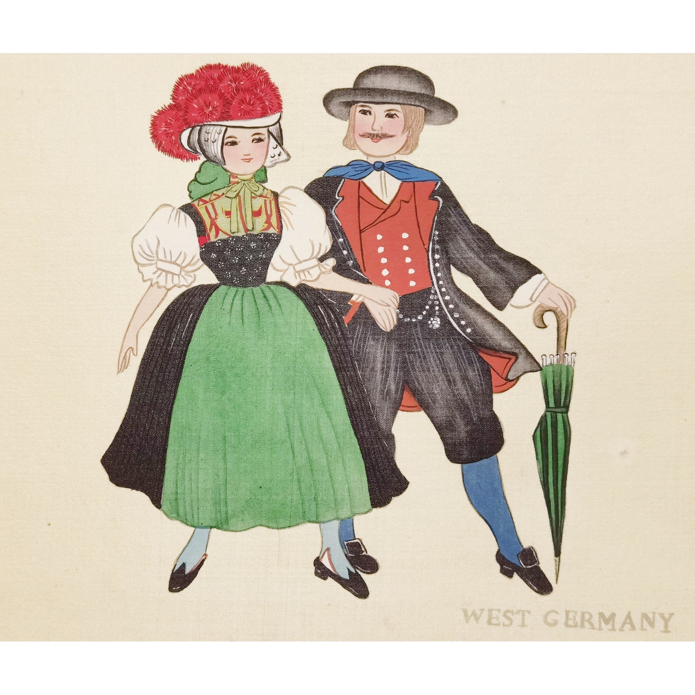 Hand-painted West Germany Traditional Family & Costume Art Print – Premium MATT Paper, Natural Wood Frame, Multiple Sizes & Colors