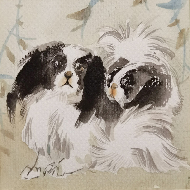 Watercolor Pekingese Dogs Art Print – Hand-painted, Premium MATT Paper, Natural Wood Frame, Multiple Sizes & Colors