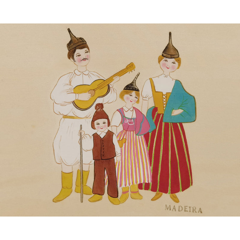 Madeira Indigenous Family Life & Traditional Costume Hand-painted Art Print - Premium MATT Paper, Natural Wood Frame, Multiple Sizes & Colors
