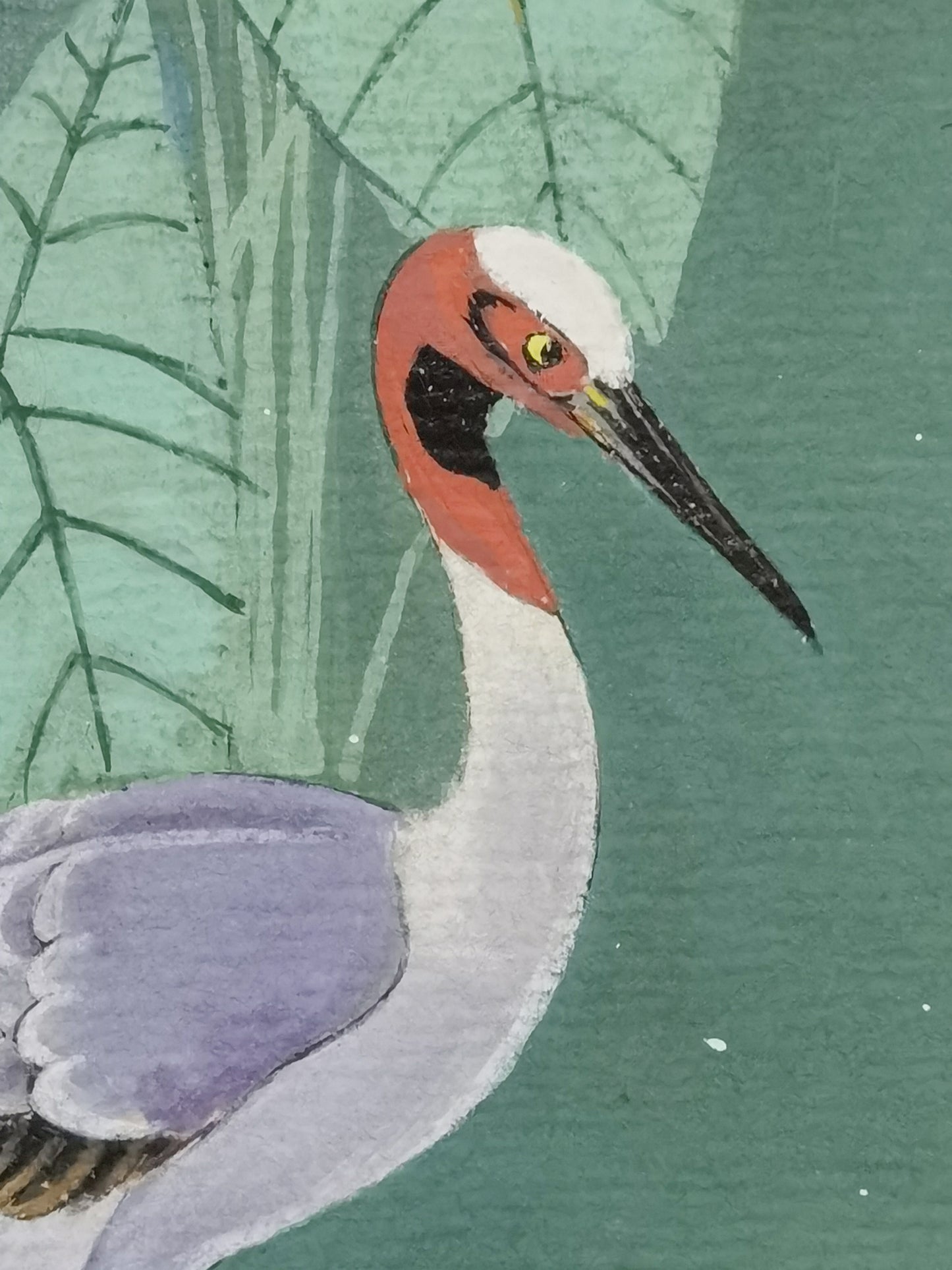 Red-necked Cormorant Vividland Handmade Art Printing Leaves Pond Plants with Wood Frame