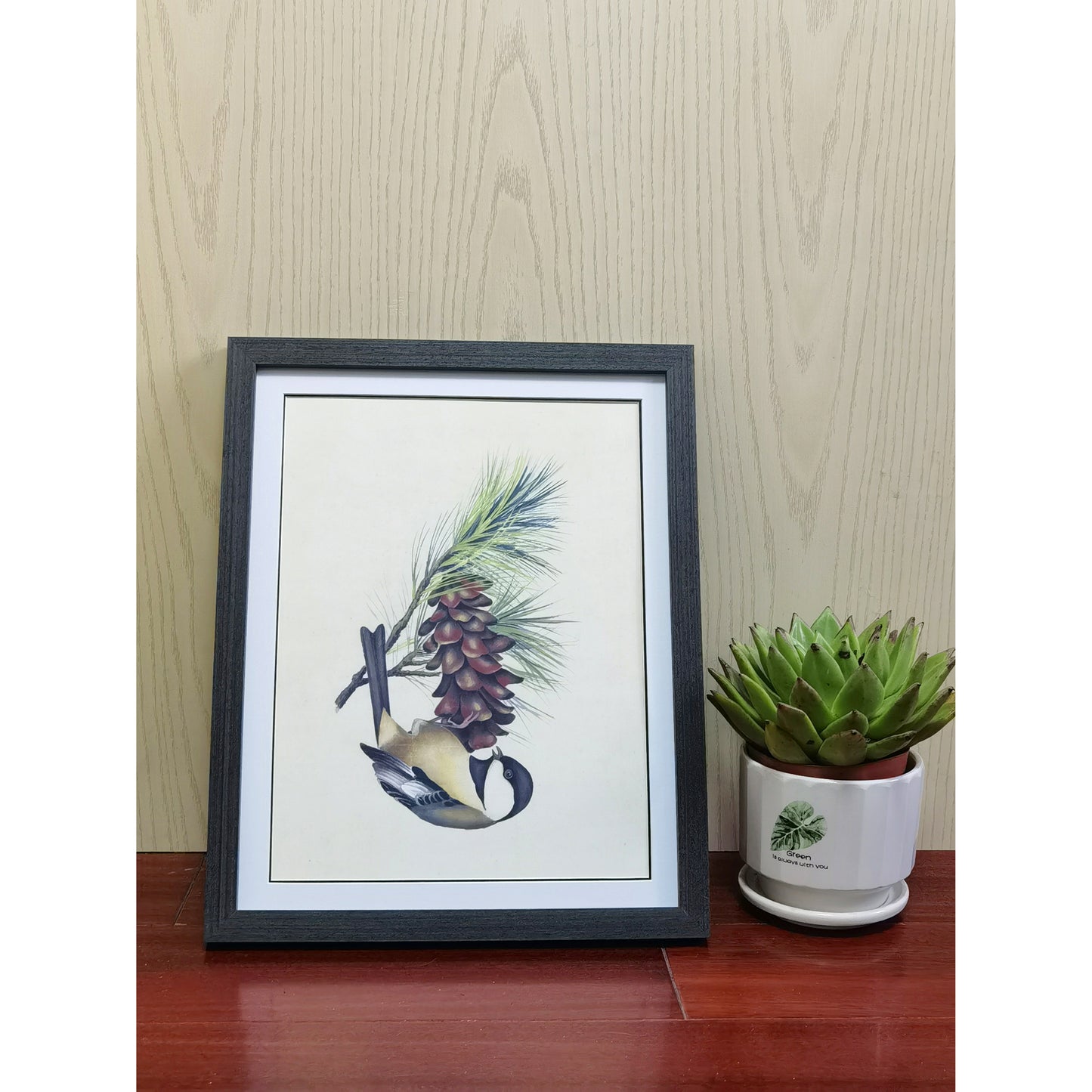 Maine Chickadee Hand-painted Art Print - Premium MATT Paper, Natural Wood Frame, Wall & Tabletop Décor, Multiple Sizes & Colors
