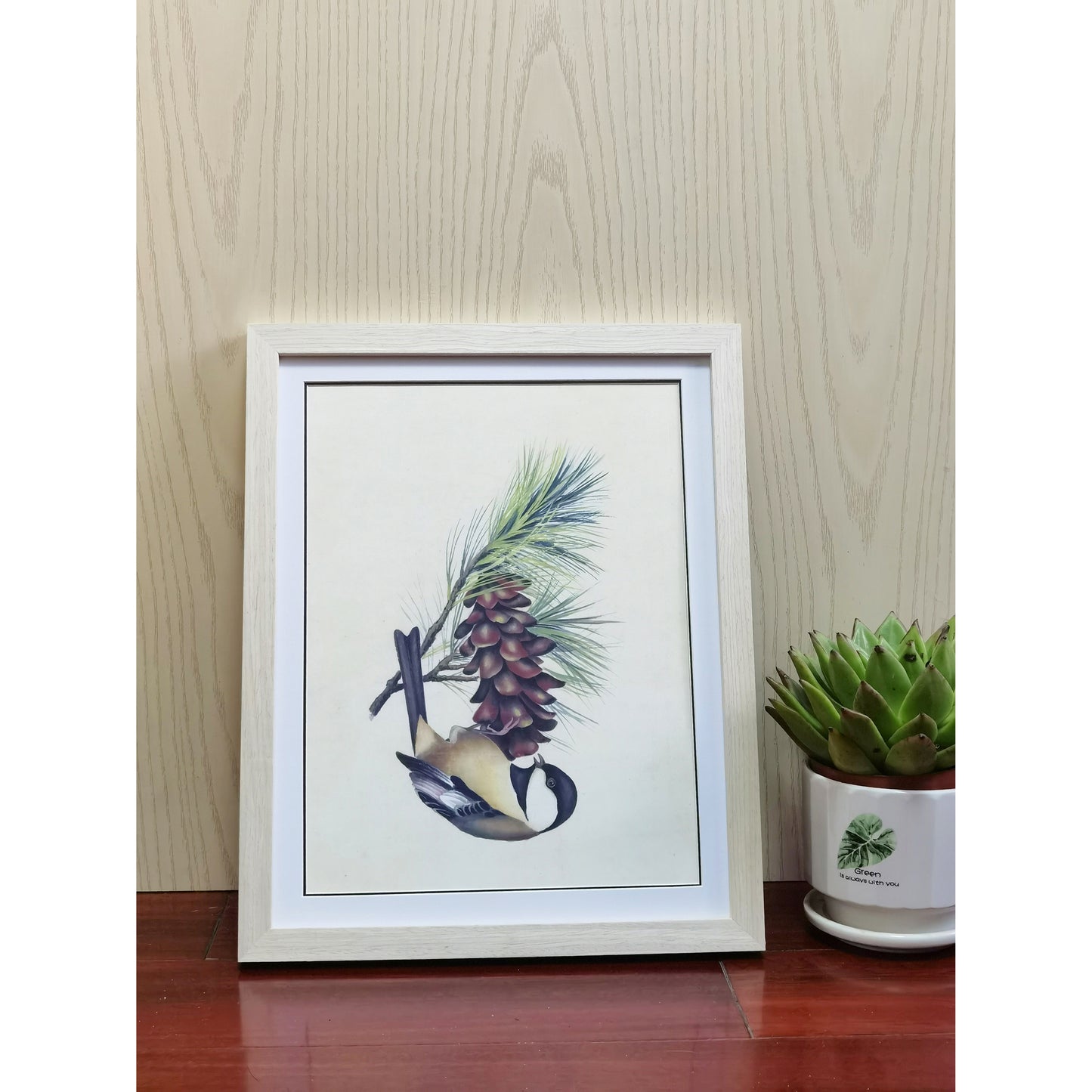 Maine Chickadee Hand-painted Art Print - Premium MATT Paper, Natural Wood Frame, Wall & Tabletop Décor, Multiple Sizes & Colors