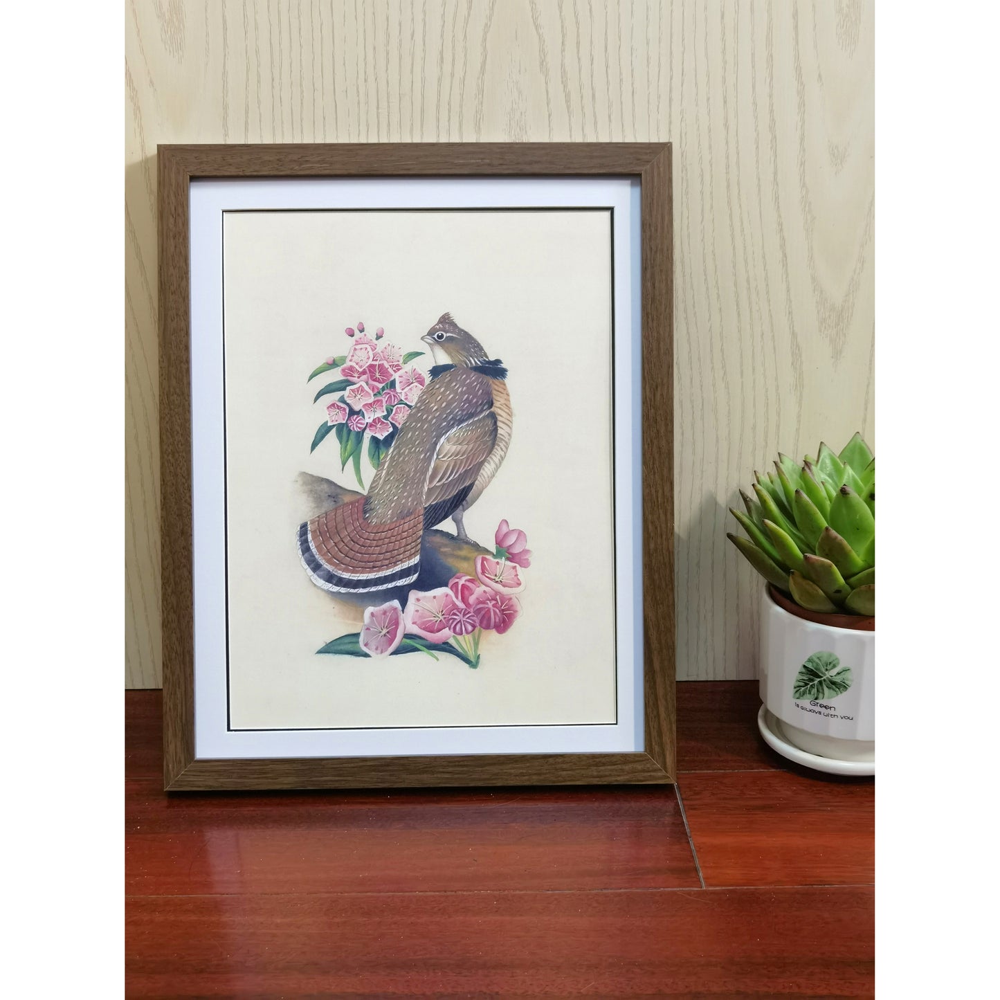 Pennsylvania Ruffed Grouse Hand-painted Art Print - Premium MATT Paper, Natural Wood Frame, Wall & Tabletop Décor, Multiple Sizes & Colors