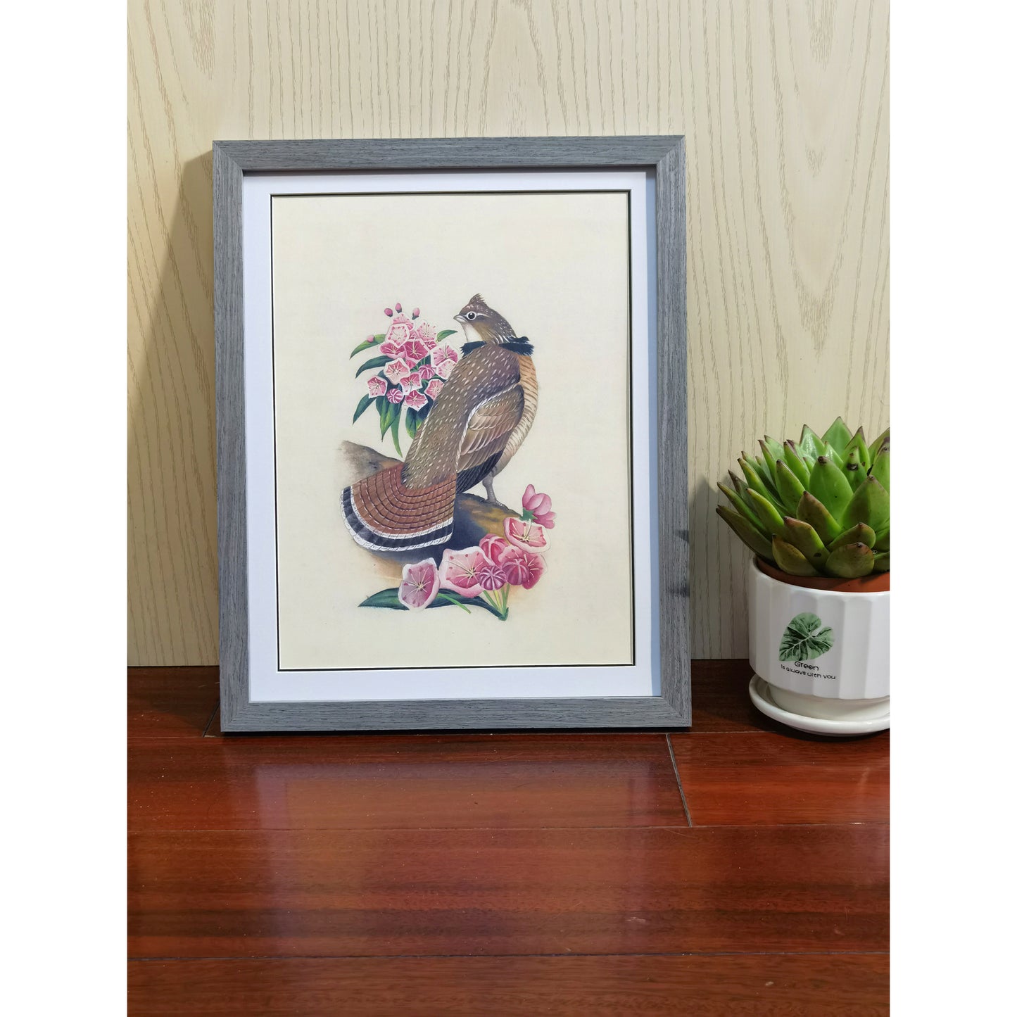 Pennsylvania Ruffed Grouse Hand-painted Art Print - Premium MATT Paper, Natural Wood Frame, Wall & Tabletop Décor, Multiple Sizes & Colors