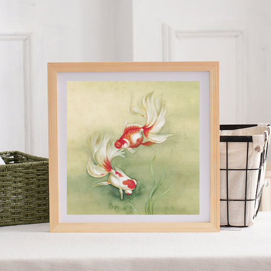 Goldfish Perception Handmade Art Printing Aquarium Aquatic Plants with Wood Frame