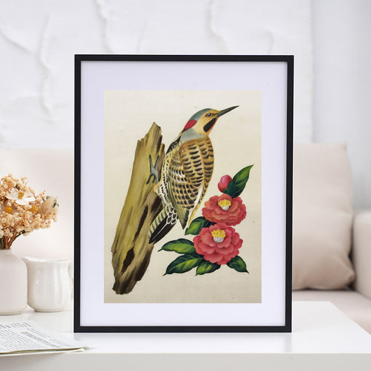Yellowhammer State Bird Handmade Art Printing Alabama Camellia with Wood Frame