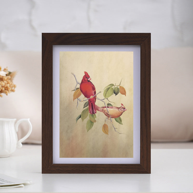 Cardinal Perception Handmade Art Printing American State Birds Couples with Wood Frame