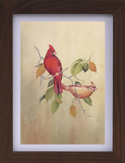 Cardinal Perception Handmade Art Printing American State Birds Couples with Wood Frame