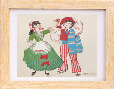 Malta Folk Costume Handmade Art Printing with Wood Frame