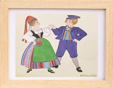 Finland Folk Costume Handmade Art Printing with Wood Frame