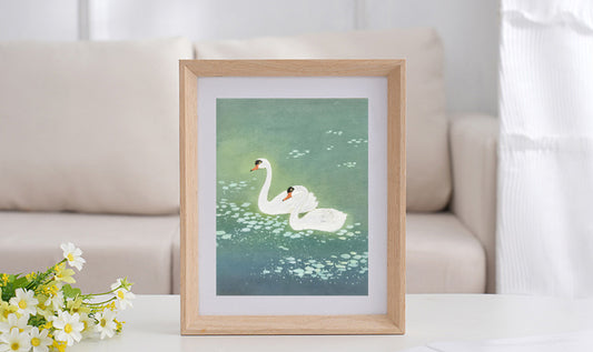 White Swan Vividland Handmade Art Printing Duckweed Pond with Wood Frame