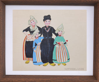Dutch Folk Costume Handmade Art Printing with Wood Frame