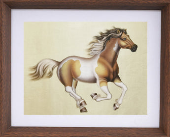 Ochre White Horse Perception Handmade Art Printing Galloping Steed Animal Robust with Wood Frame