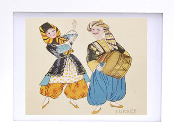 Turkey Folk Costume Handmade Art Printing with Wood Frame