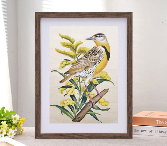 Meadowlark State Bird Handmade Art Printing Nebraska Yucca aloifolia with Wood Frame