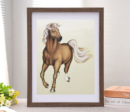 Quarter Horse Perception Handmade Art Printing Animal Robust Galloping with Wood Frame