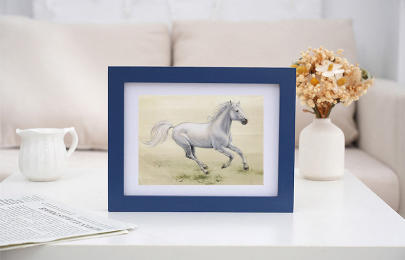 Pale Horse Perception Handmade Art Printing Galloping Grassland Steed Animal Robust with Wood Frame