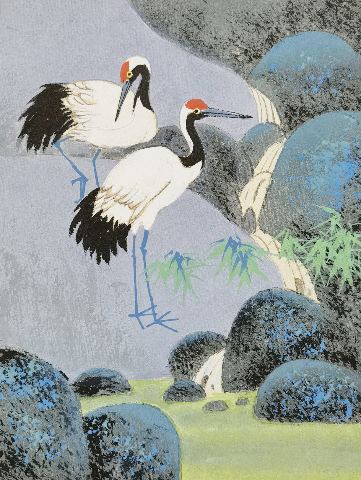 Hand-painted Cranes by Waterfall Artwork – Watercolor Technique, Premium MATT Paper, Natural Wood Frame, Multiple Sizes & Colors