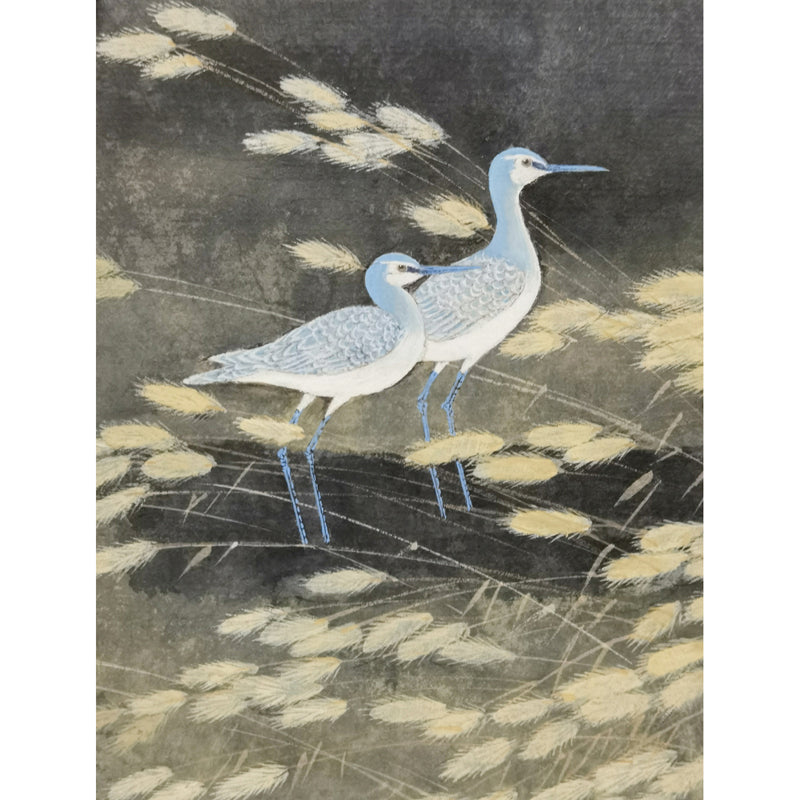 Hand-painted Blue Cormorant in Reed Bed Artwork – Watercolor Technique, Premium MATT Paper, Natural Wood Frame, Multiple Sizes & Colors