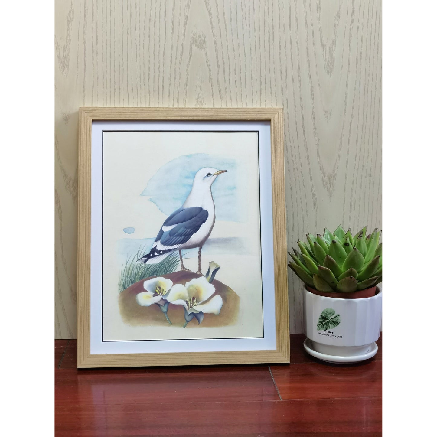 Utah California Gull Hand-painted Art Print - Premium MATT Paper, Natural Wood Frame, Wall & Tabletop Décor, Multiple Sizes & Colors