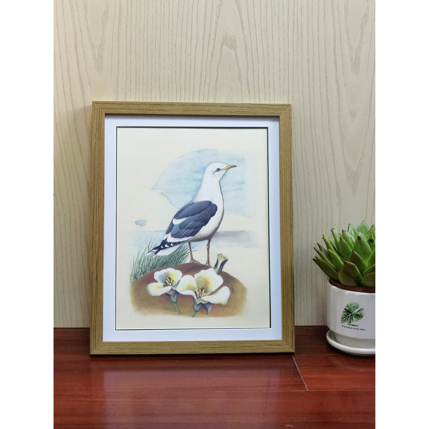 Utah California Gull Hand-painted Art Print - Premium MATT Paper, Natural Wood Frame, Wall & Tabletop Décor, Multiple Sizes & Colors