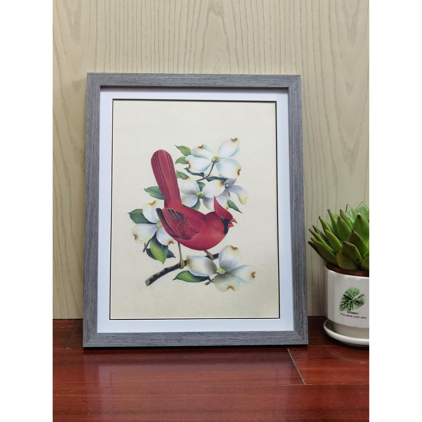 Virginia Northern Cardinal Hand-painted Art Print - Premium MATT Paper, Natural Wood Frame, Wall & Tabletop Décor, Multiple Sizes & Colors