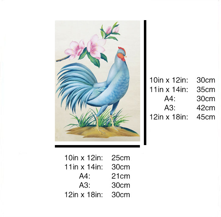 Delaware Blue Hen Hand-painted Art Print - Premium MATT Paper, Natural Wood Frame, Wall & Tabletop Décor, Multiple Sizes & Colors