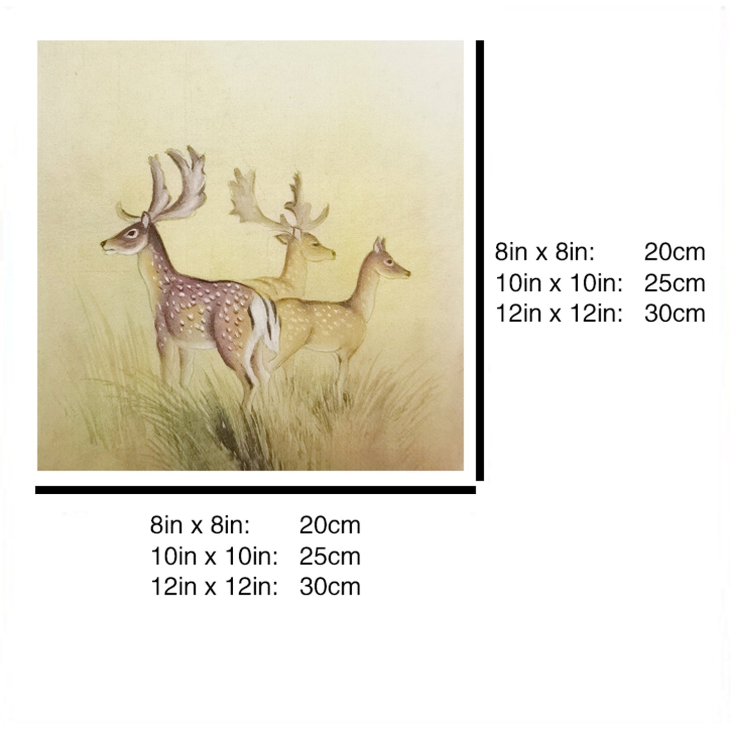 Hand-painted Deer Herd Artwork – Wild & Lifelike, Premium MATT Paper, Natural Wood Frame, Multiple Sizes & Colors