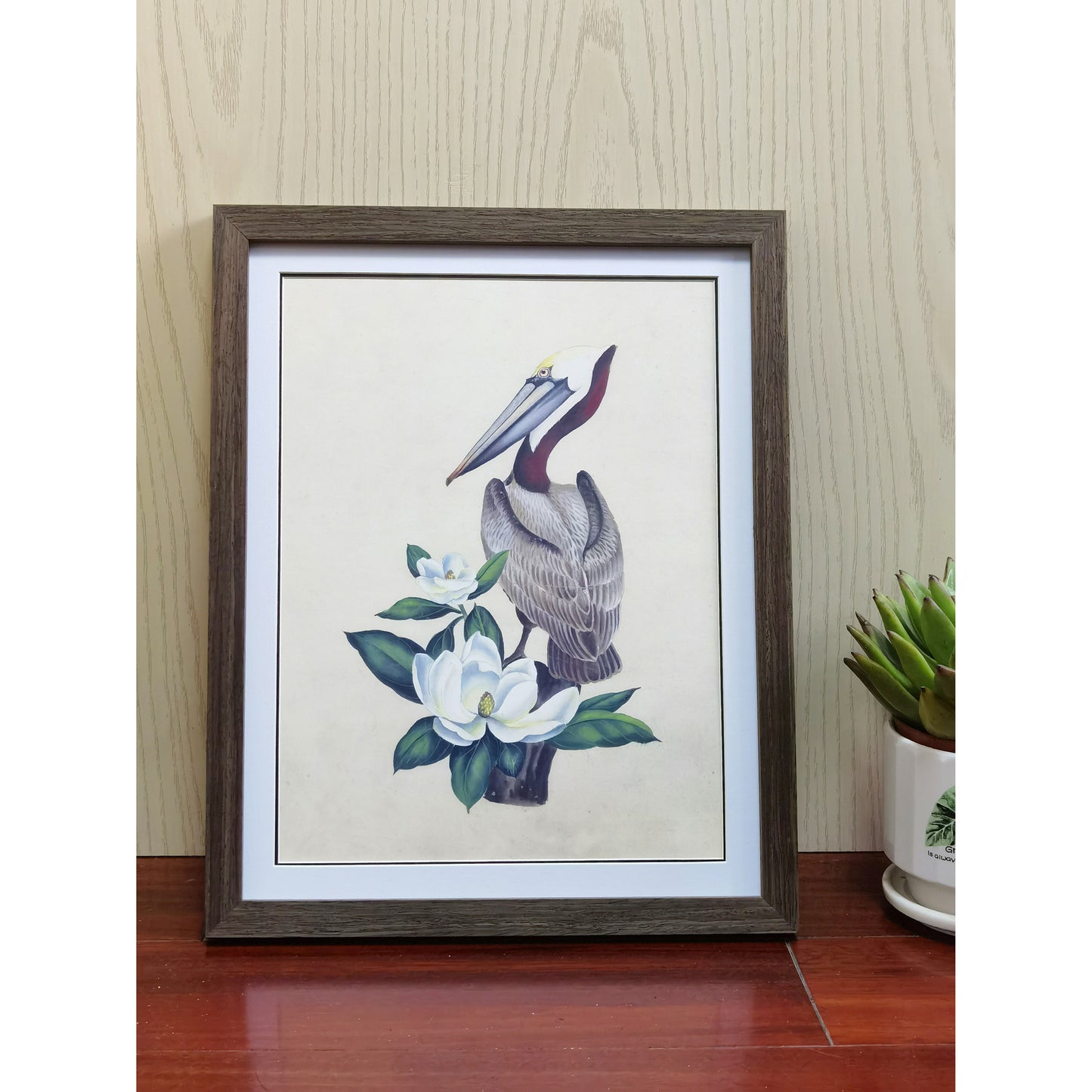 Louisiana Brown Pelican Hand-painted Art Print - Premium MATT Paper, Natural Wood Frame, Wall & Tabletop Décor, Multiple Sizes & Colors