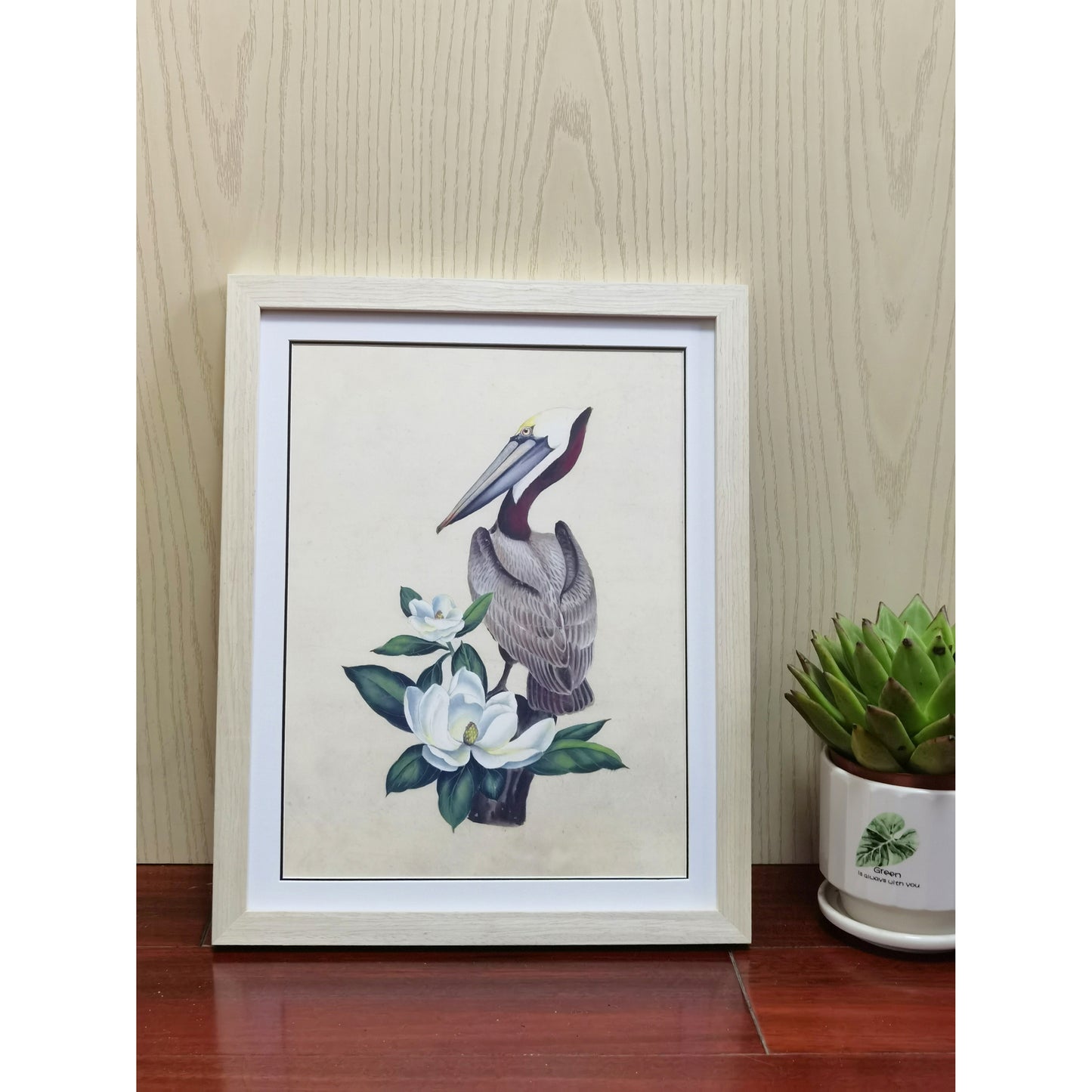 Louisiana Brown Pelican Hand-painted Art Print - Premium MATT Paper, Natural Wood Frame, Wall & Tabletop Décor, Multiple Sizes & Colors