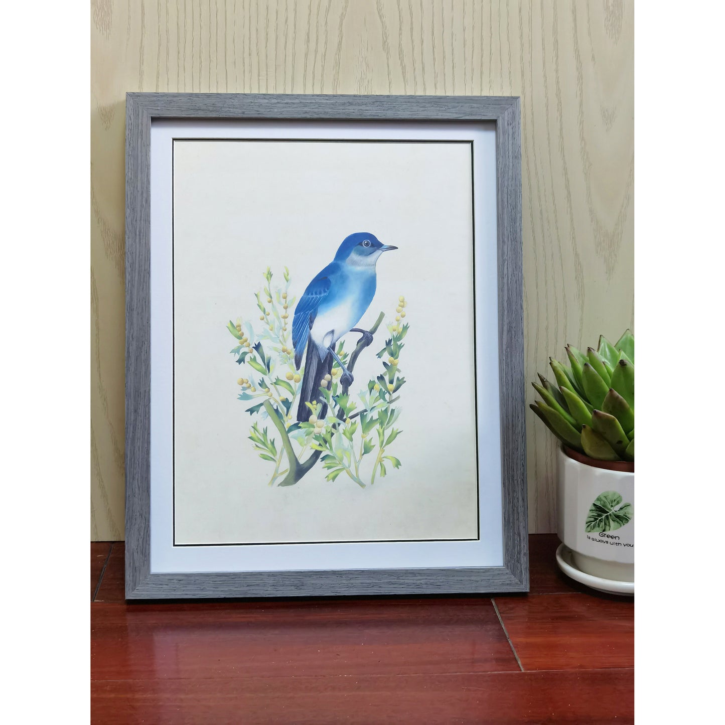 Nevada Mountain Bluebird Hand-painted Art Print - Premium MATT Paper, Natural Wood Frame, Wall & Tabletop Décor, Multiple Sizes & Colors