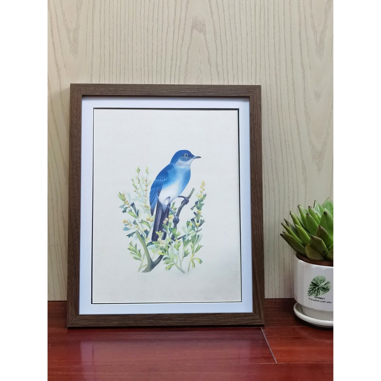 Nevada Mountain Bluebird Hand-painted Art Print - Premium MATT Paper, Natural Wood Frame, Wall & Tabletop Décor, Multiple Sizes & Colors
