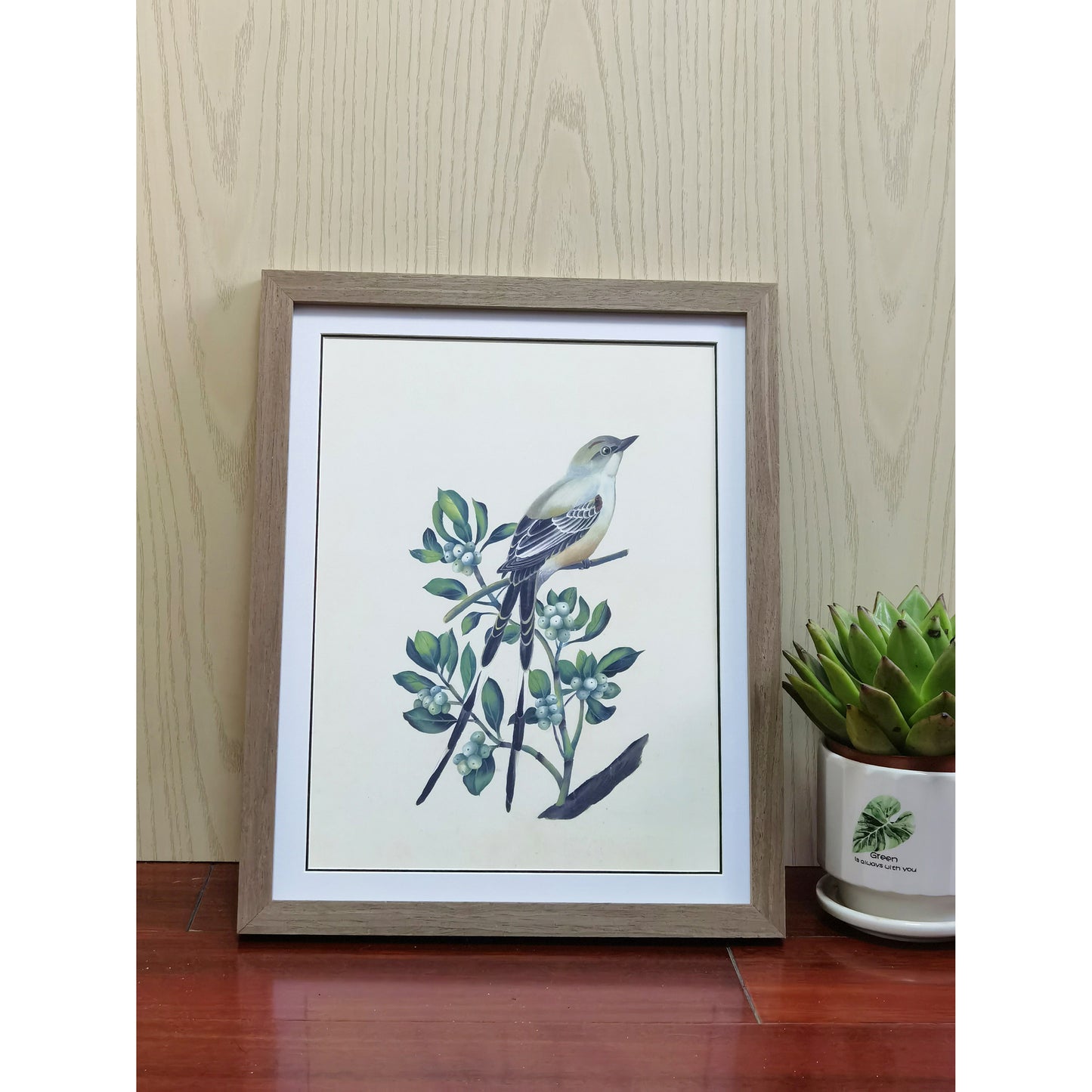 Oklahoma Scissor-tailed Flycatcher Hand-painted Art Print - Premium MATT Paper, Natural Wood Frame, Wall & Tabletop Décor, Multiple Sizes & Colors