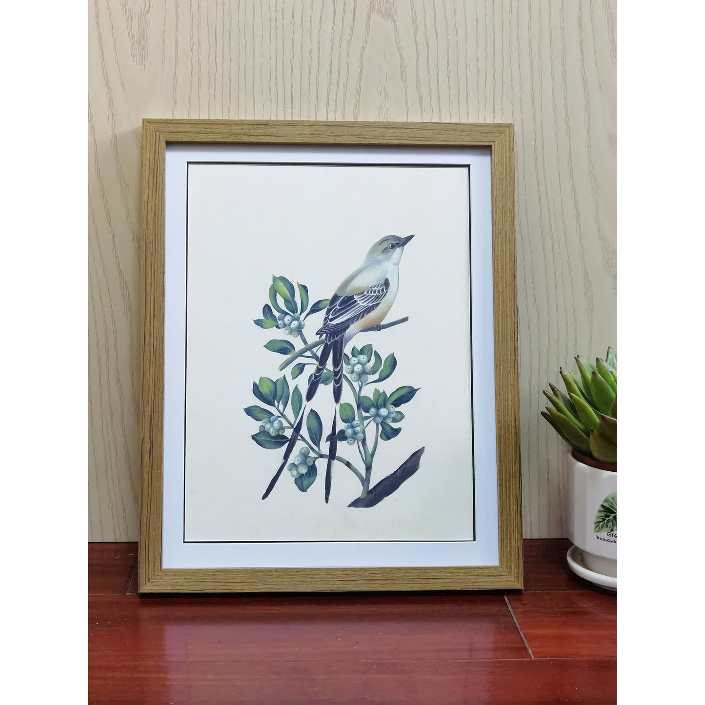 Oklahoma Scissor-tailed Flycatcher Hand-painted Art Print - Premium MATT Paper, Natural Wood Frame, Wall & Tabletop Décor, Multiple Sizes & Colors
