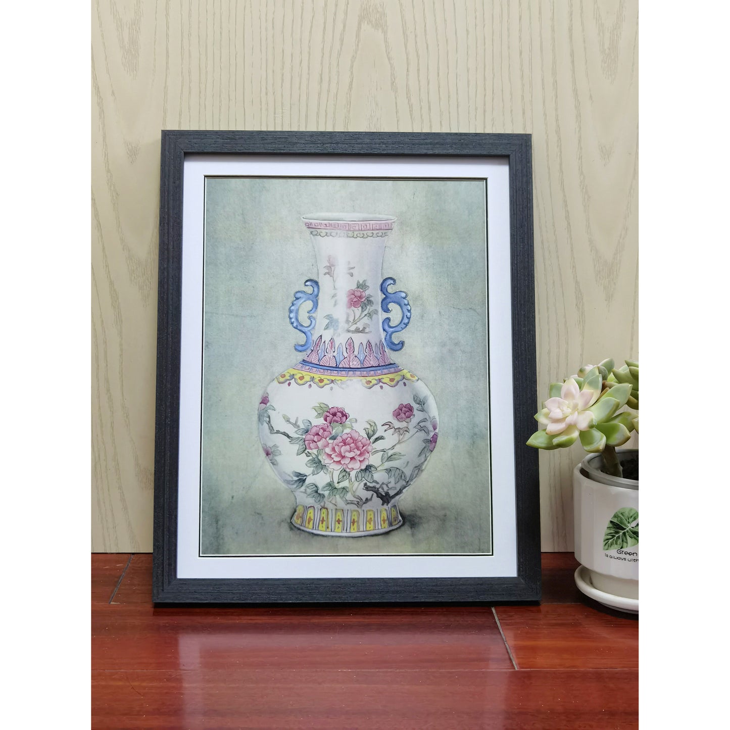 Hand-painted Famille Rose Porcelain Vase Artwork – Fine Brush Technique, Premium MATT Paper, Natural Wood Frame, Multiple Sizes & Colors