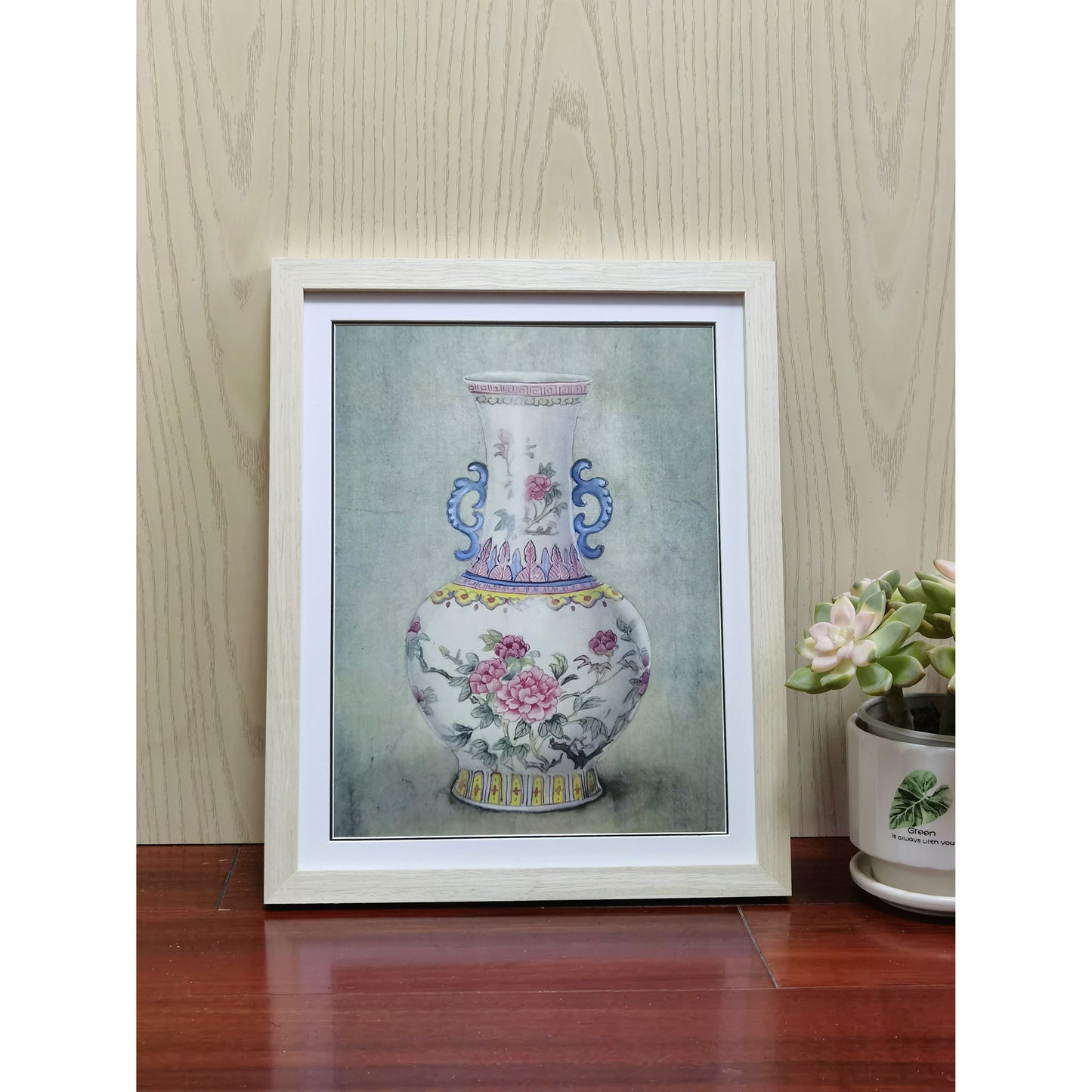 Hand-painted Famille Rose Porcelain Vase Artwork – Fine Brush Technique, Premium MATT Paper, Natural Wood Frame, Multiple Sizes & Colors